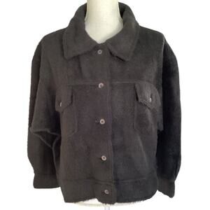 Peruvian connection Black alpaca cotton collared blazer sweater Shacket medium